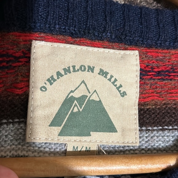 O’Hanlon Mills Lambs Wool Blend Navy Blue Red And Gray Sweater - Picture 3 of 4